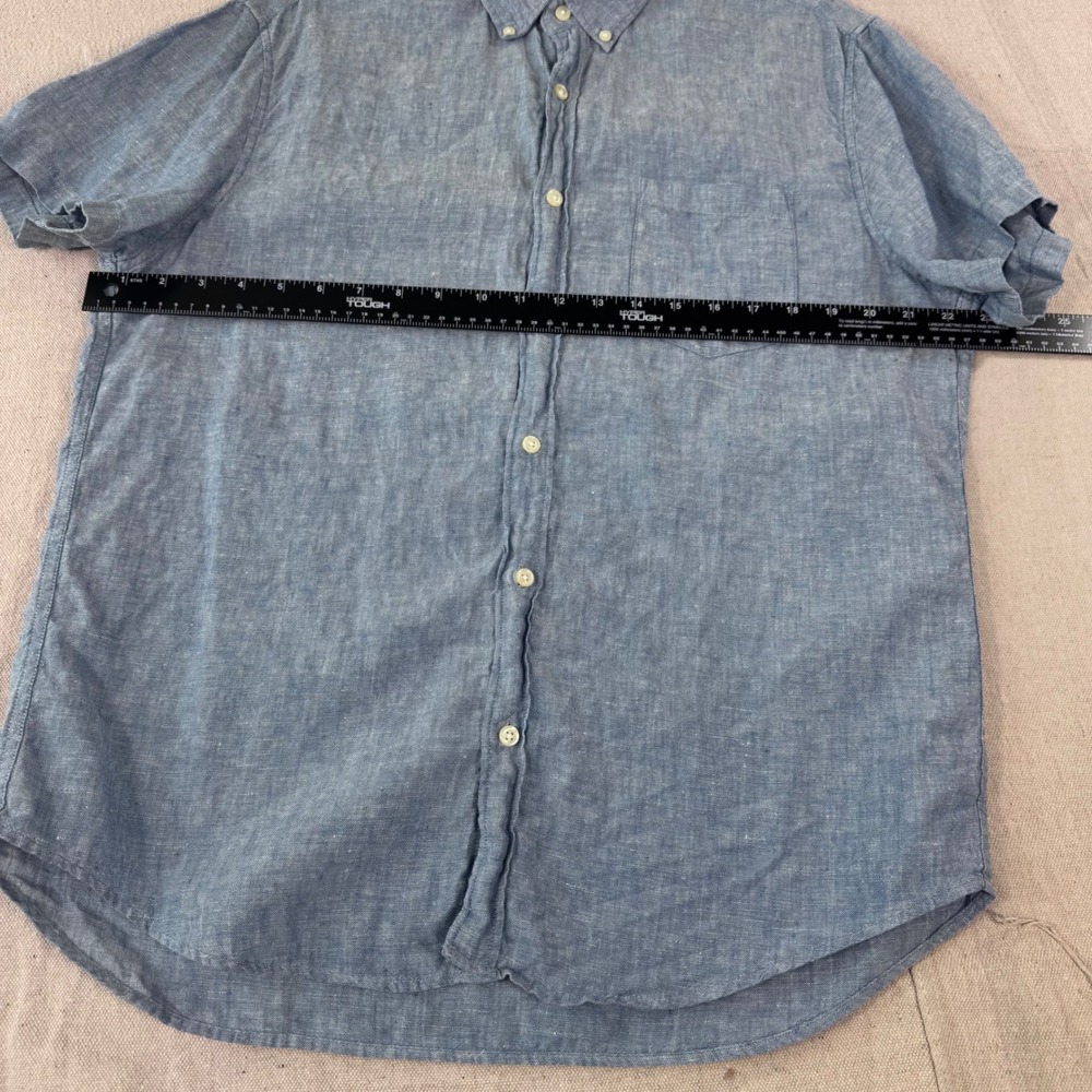 J.Crew Button Down Shirt Mens Large Blue Excellent 100% Linen Short Sleeve H4802 - Picture 9 of 9